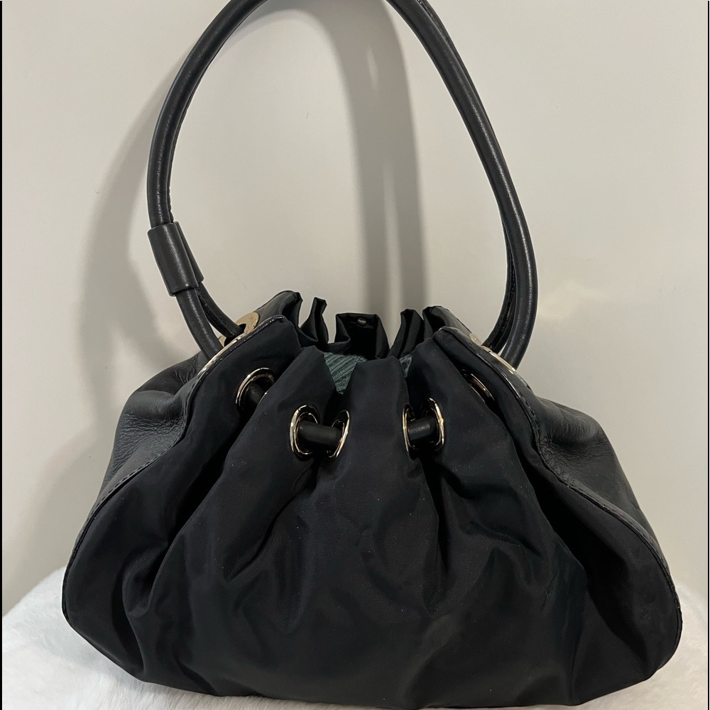 Kate Spade  black Microfiber Cinch bag with leather detail